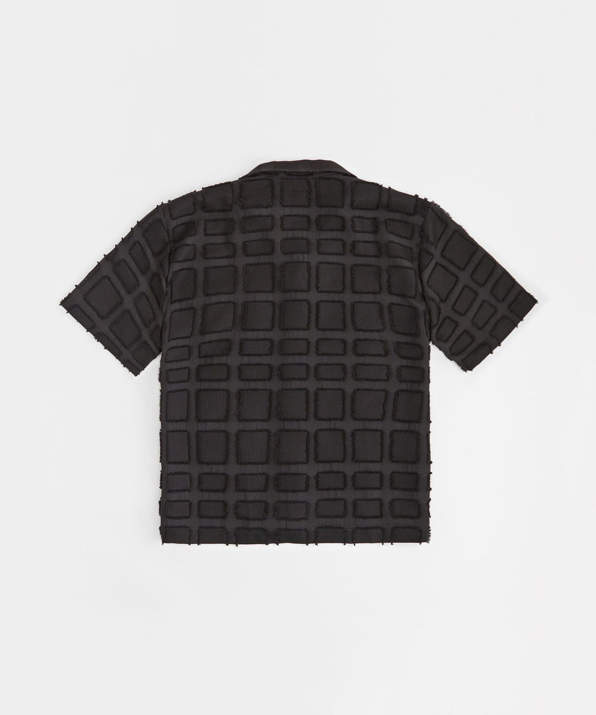 Reason Clothing Quality Grid Kid's Textured Button Down Short Sleeve Shirt - Black