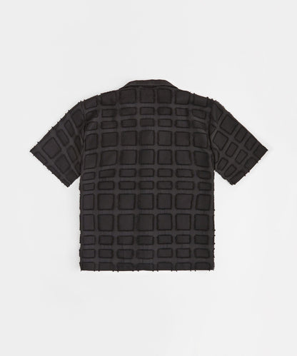 Reason Clothing Quality Grid Kid's Textured Button Down Short Sleeve Shirt - Black