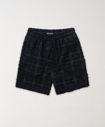 Reason Clothing Signature Grid Kid's Textured Shorts - Black