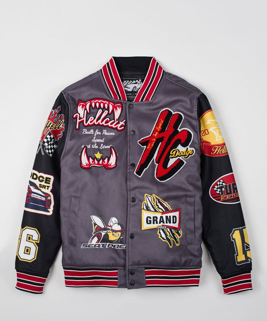 Reason Clothing Deals Kids Dodge Hellcat Varsity Jacket - Grey