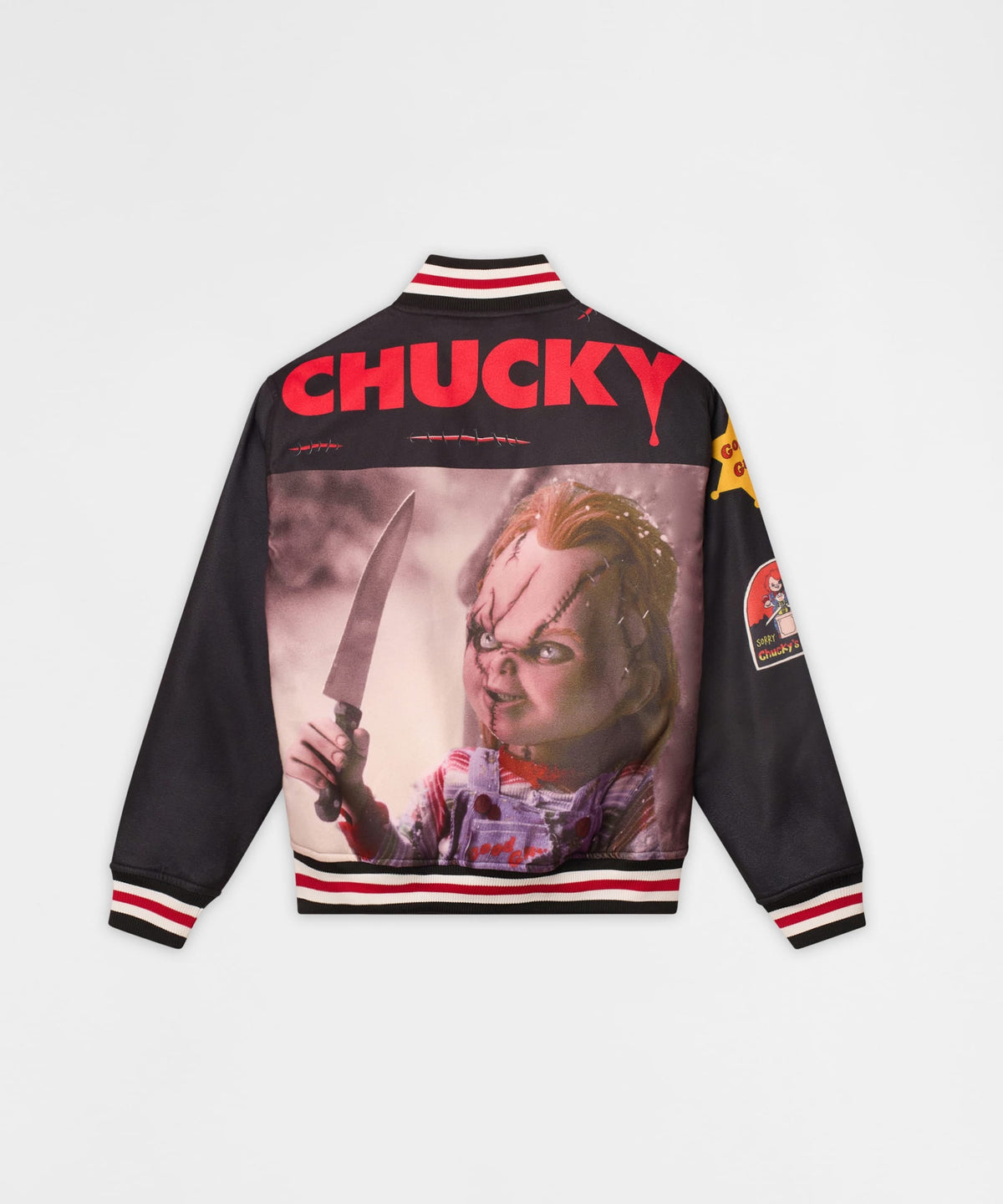 Reason Clothing Popular Kids Chucky Chenille Patched Varsity Jacket - Black