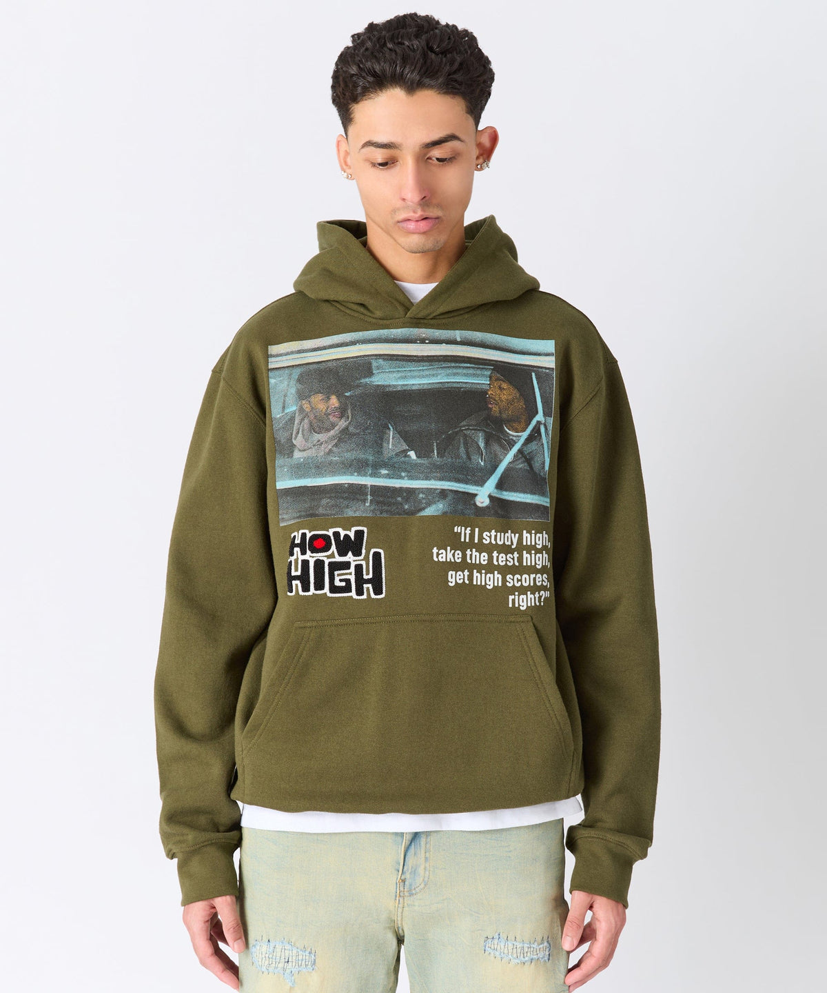 Reason Clothing Deals How High Study High Graphic Hoodie - Olive Green