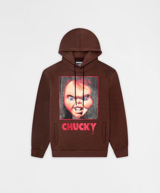 Reason Clothing Trending Chucky Face Graphic Long Sleeve Hoodie - Brown