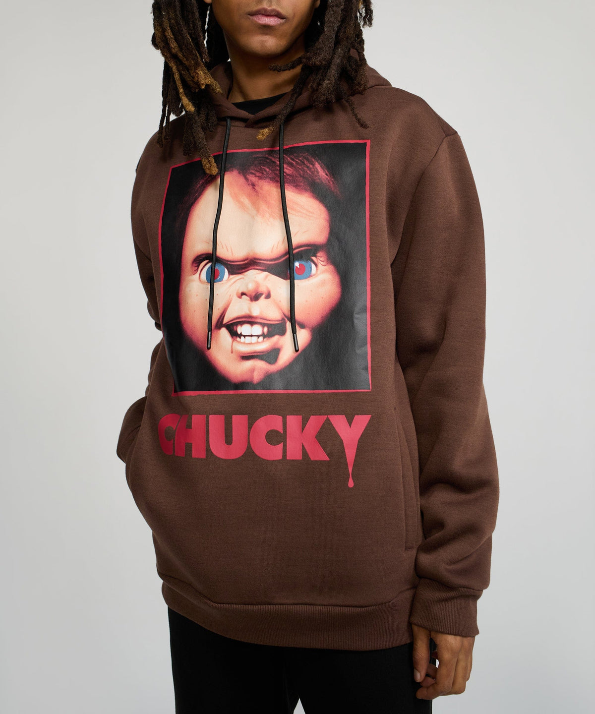 Reason Clothing Trending Chucky Face Graphic Long Sleeve Hoodie - Brown
