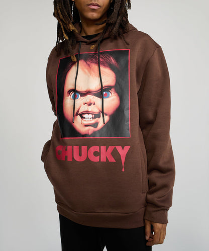 Reason Clothing Trending Chucky Face Graphic Long Sleeve Hoodie - Brown