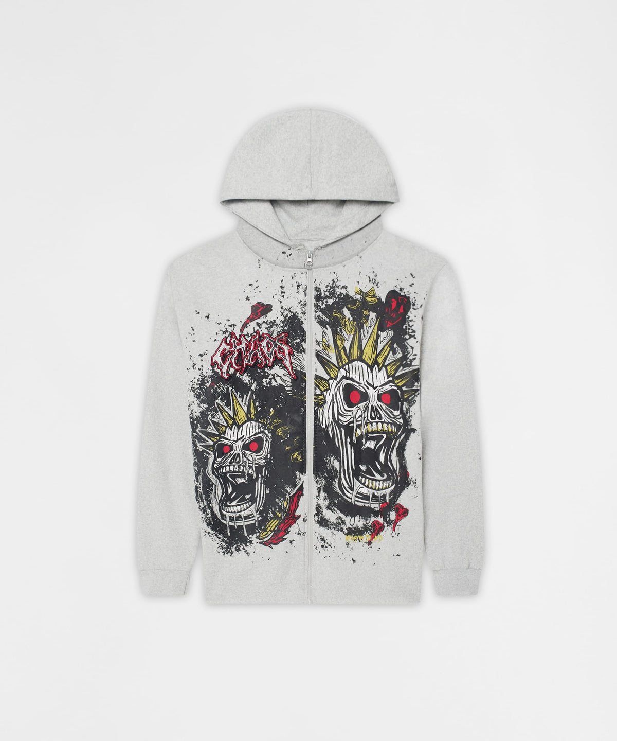 Reason Clothing Best Price Mohawk Skull Graphic Zip Up Hoodie - Grey