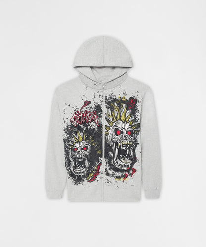 Reason Clothing Best Price Mohawk Skull Graphic Zip Up Hoodie - Grey