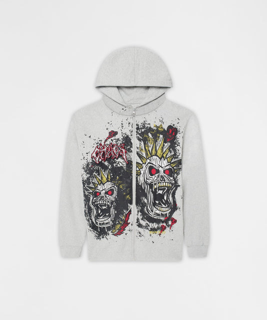 Reason Clothing Best Price Mohawk Skull Graphic Zip Up Hoodie - Grey