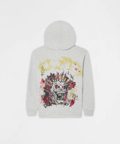 Reason Clothing Best Price Mohawk Skull Graphic Zip Up Hoodie - Grey