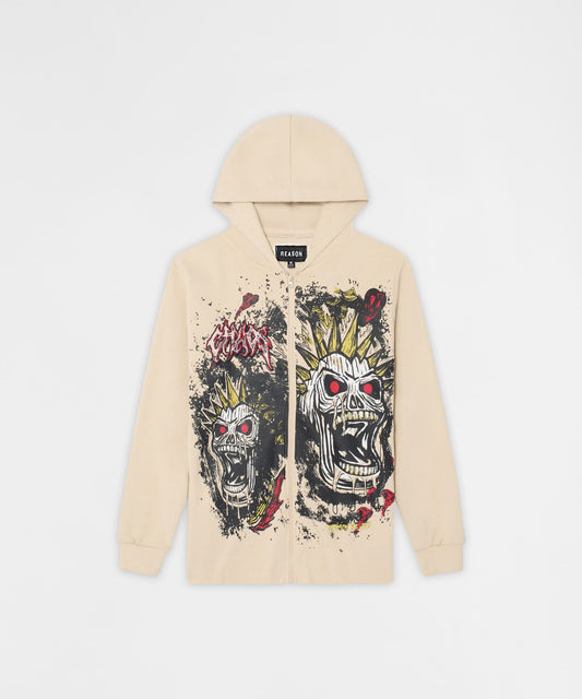 Reason Clothing New Mayhem Fleece Graphic Zip Hoodie - Khaki