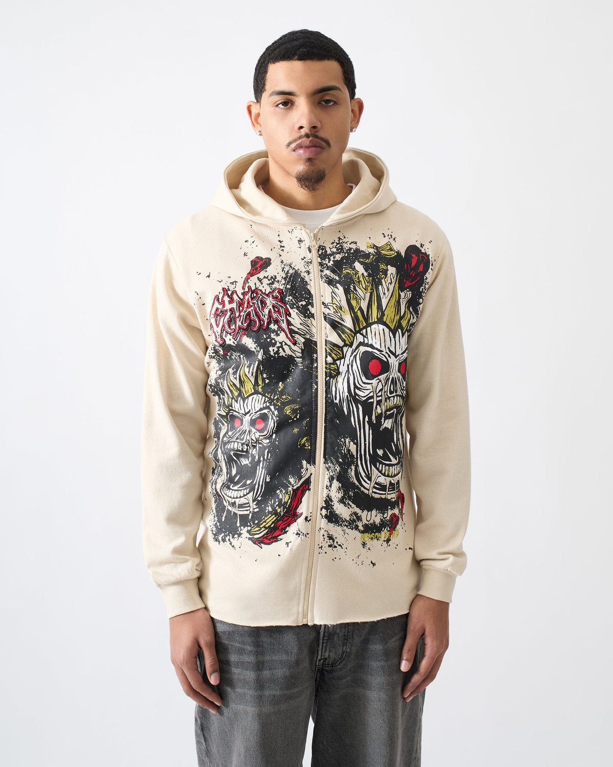 Reason Clothing New Mayhem Fleece Graphic Zip Hoodie - Khaki