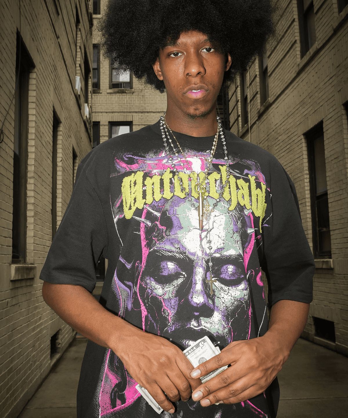 Reason Clothing Hot Sale Untouchable Chenille Patched Short Sleeve Tee - Black