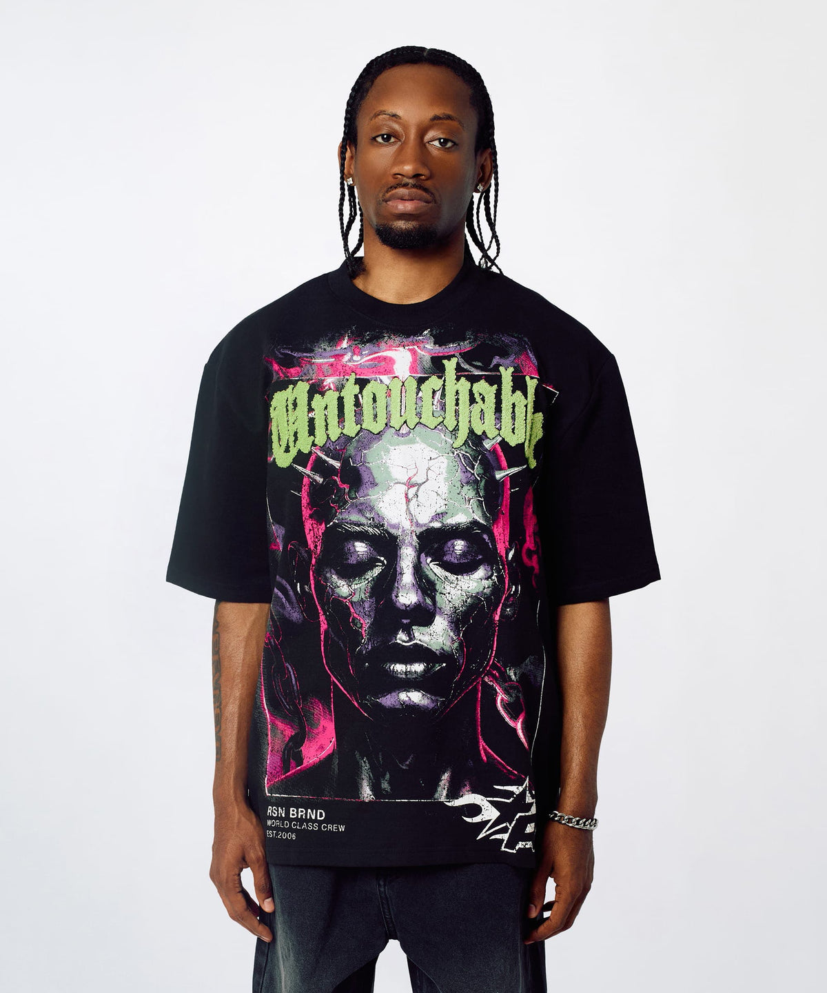Reason Clothing Hot Sale Untouchable Chenille Patched Short Sleeve Tee - Black