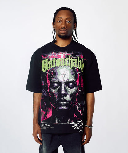 Reason Clothing Hot Sale Untouchable Chenille Patched Short Sleeve Tee - Black
