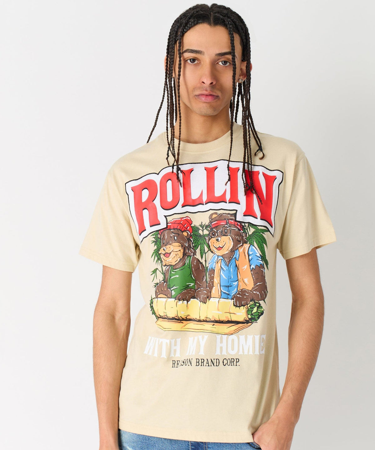 Reason Clothing Signature Cheech & Chong Rollin With My Homies Graphic Short Sleeve Tee - Khaki