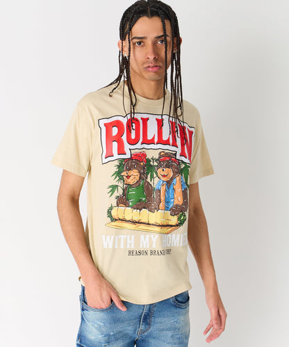 Reason Clothing Signature Cheech & Chong Rollin With My Homies Graphic Short Sleeve Tee - Khaki