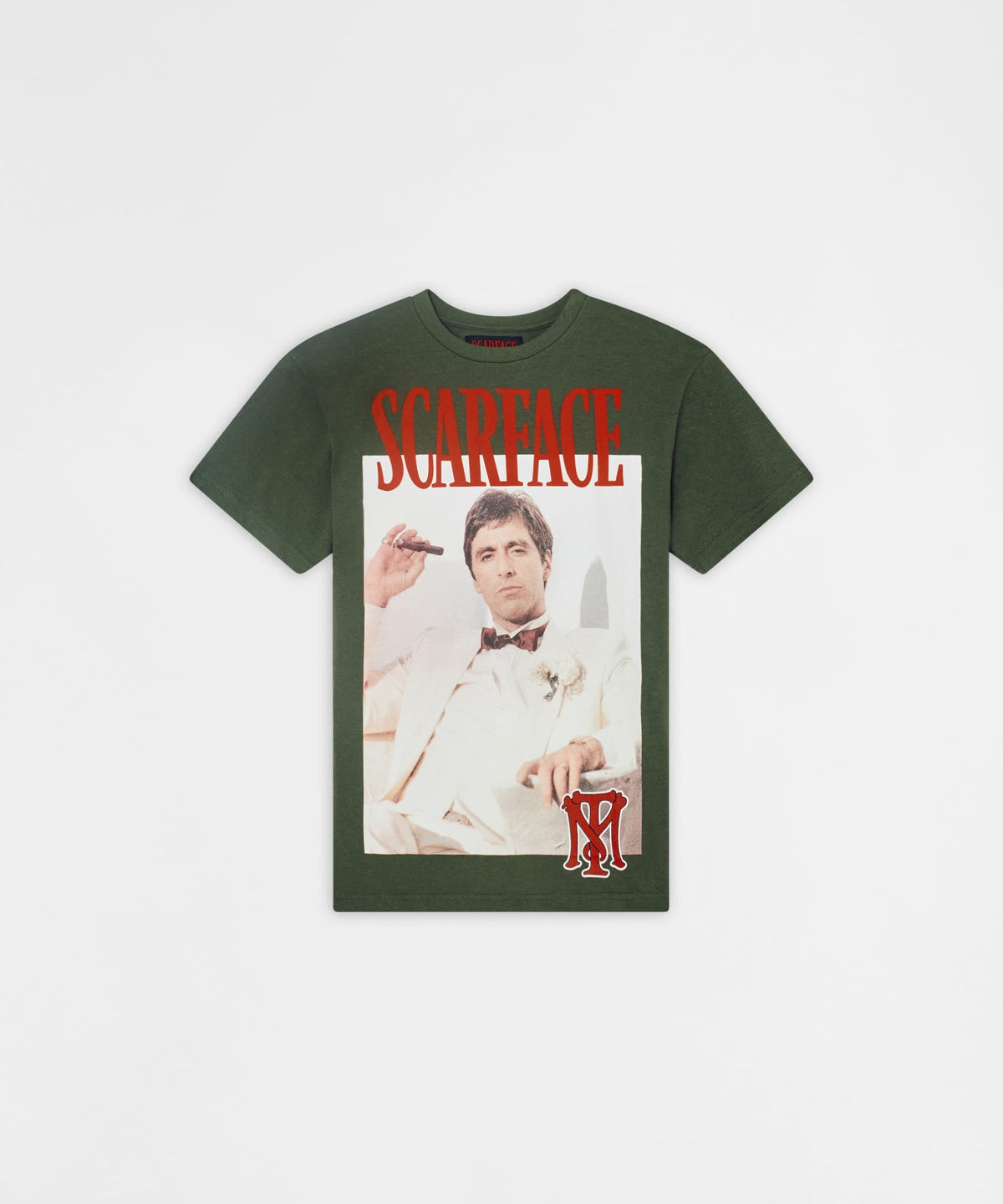 Reason Clothing Latest Scarface White Suit Short Sleeve Tee - Olive Green
