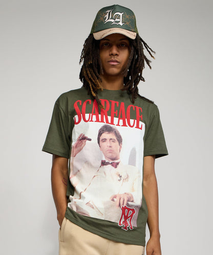 Reason Clothing Latest Scarface White Suit Short Sleeve Tee - Olive Green