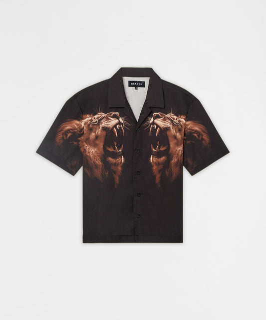 Reason Clothing Signature King's Roar Viscose Button Down Short Sleeve Shirt - Black