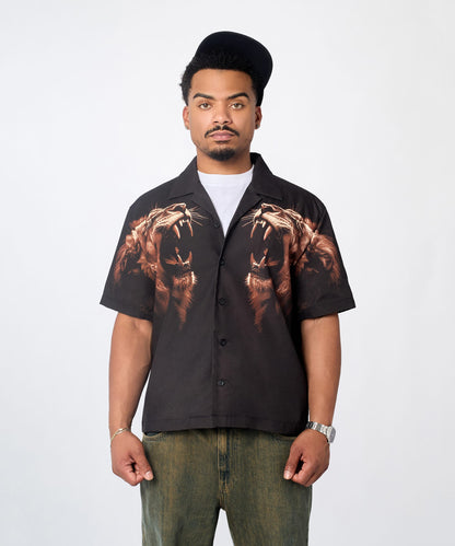 Reason Clothing Signature King's Roar Viscose Button Down Short Sleeve Shirt - Black
