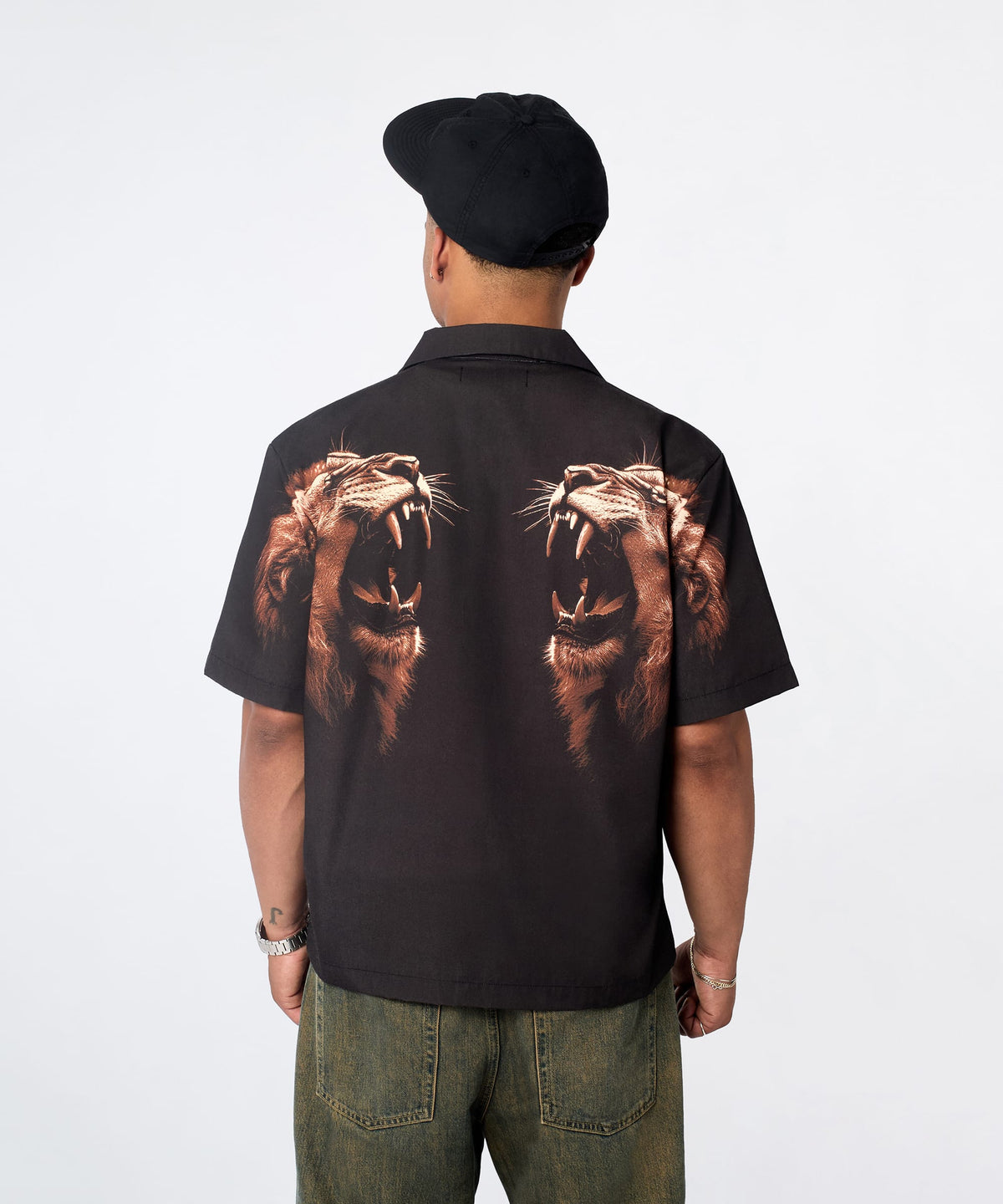 Reason Clothing Signature King's Roar Viscose Button Down Short Sleeve Shirt - Black