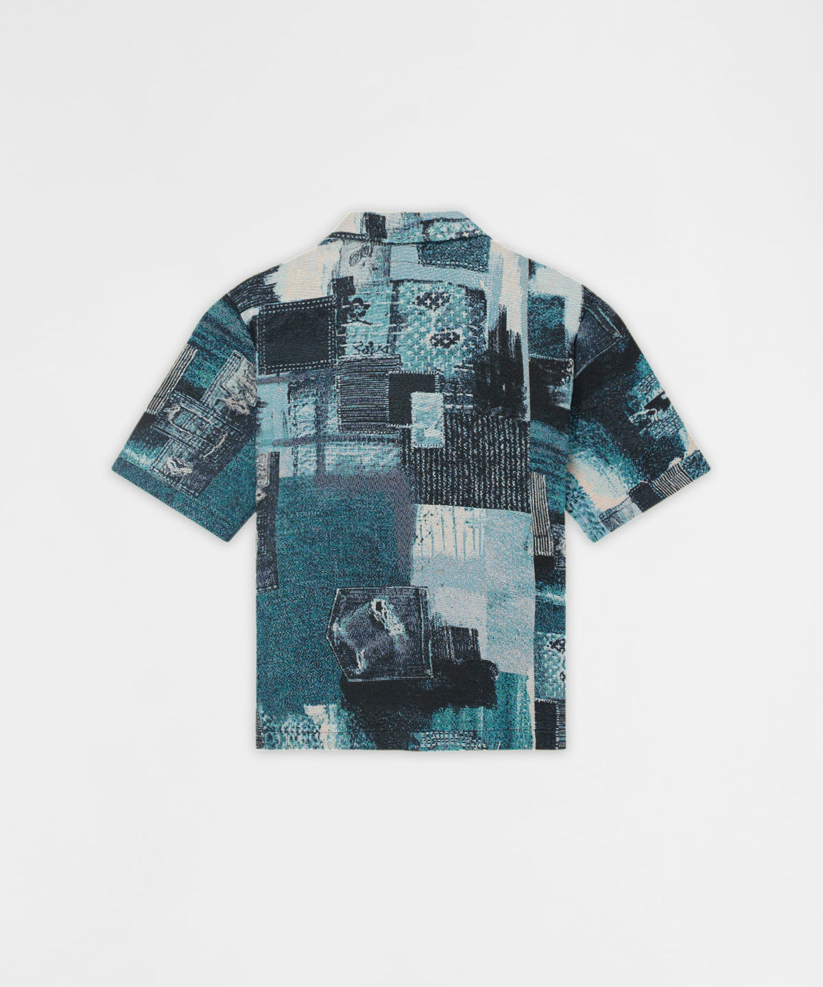 Reason Clothing Signature Mosaic Tapestry Button Down Short Sleeve Knit Shirt - Blue