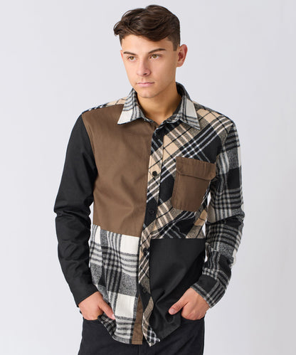 Reason Clothing Exclusive Snakes Flannel Checkered Button Down Long Sleeve Shirt - Grey