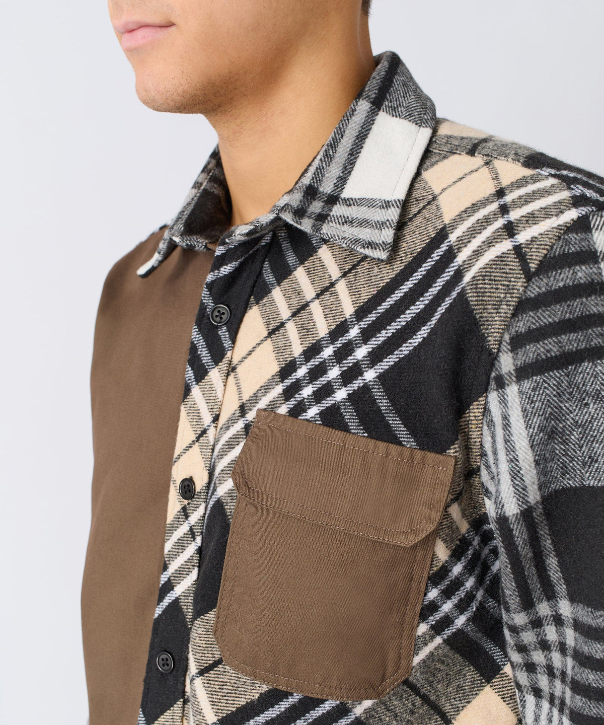 Reason Clothing Exclusive Snakes Flannel Checkered Button Down Long Sleeve Shirt - Grey