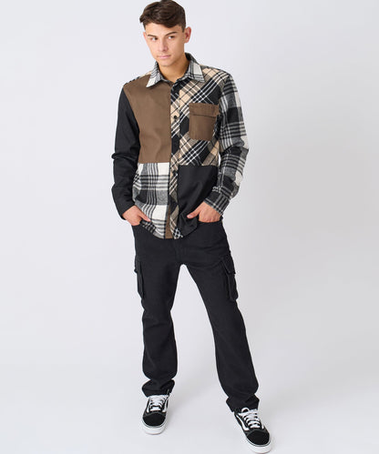 Reason Clothing Exclusive Snakes Flannel Checkered Button Down Long Sleeve Shirt - Grey