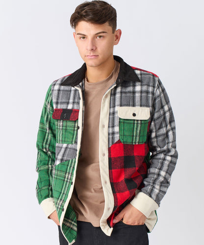 Reason Clothing Best Price Patchwork Plaid Button Down Long Sleeve Shirt - Multicolor