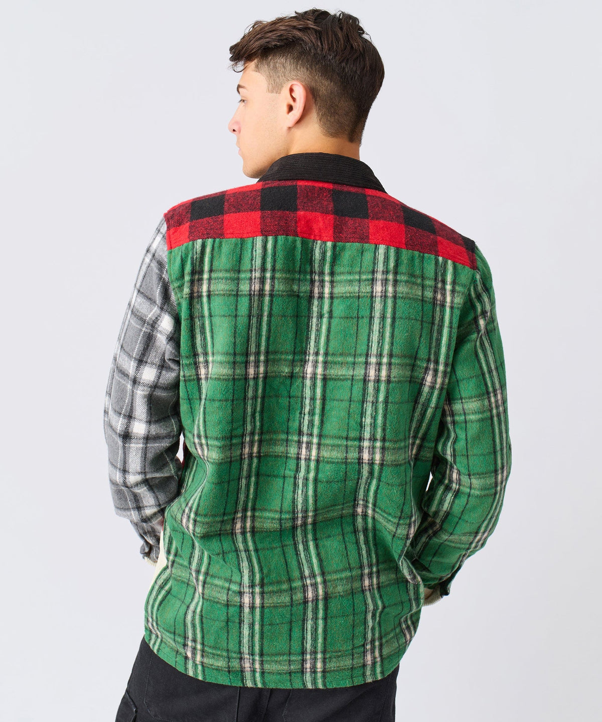 Reason Clothing Best Price Patchwork Plaid Button Down Long Sleeve Shirt - Multicolor