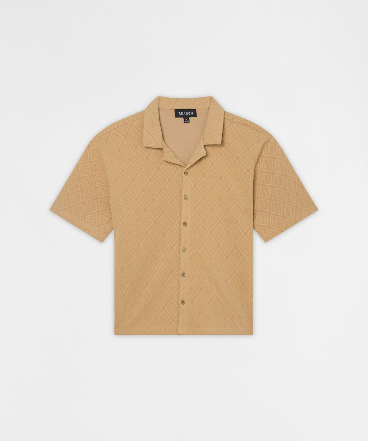 Reason Clothing Classic Diamond Pattern Textured Knit Button-Down Shirt - Taupe