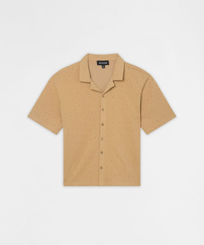 Reason Clothing Classic Diamond Pattern Textured Knit Button-Down Shirt - Taupe