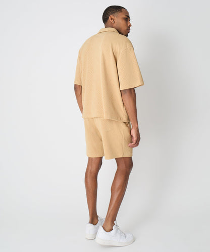 Reason Clothing Classic Diamond Pattern Textured Knit Button-Down Shirt - Taupe