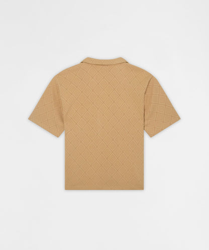 Reason Clothing Classic Diamond Pattern Textured Knit Button-Down Shirt - Taupe