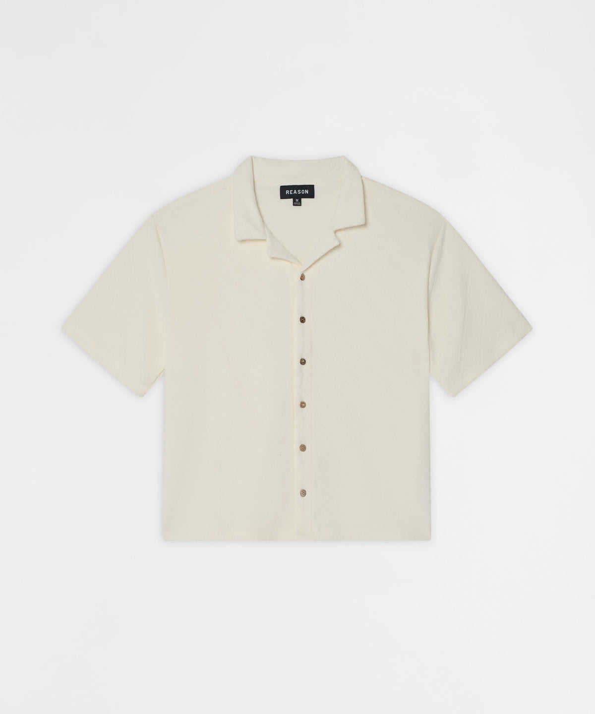 Reason Clothing Deals Essential Button-Down Textured Short Sleeve Shirt - Beige