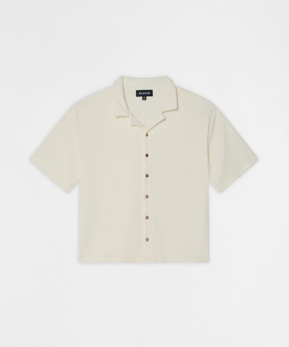 Reason Clothing Deals Essential Button-Down Textured Short Sleeve Shirt - Beige