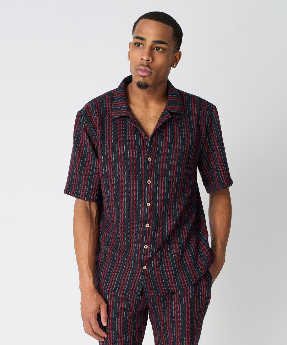 Reason Clothing Recommended Nightshift Jacquard Button Down Short Sleeve Knit Shirt - Black