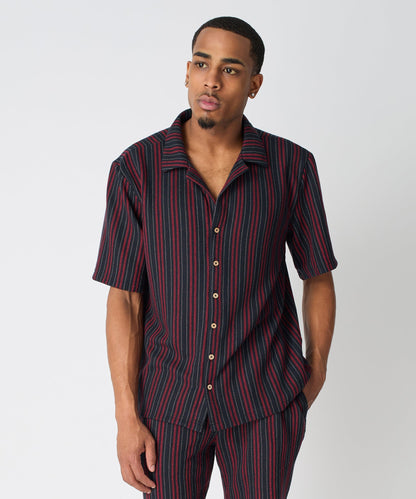 Reason Clothing Recommended Nightshift Jacquard Button Down Short Sleeve Knit Shirt - Black