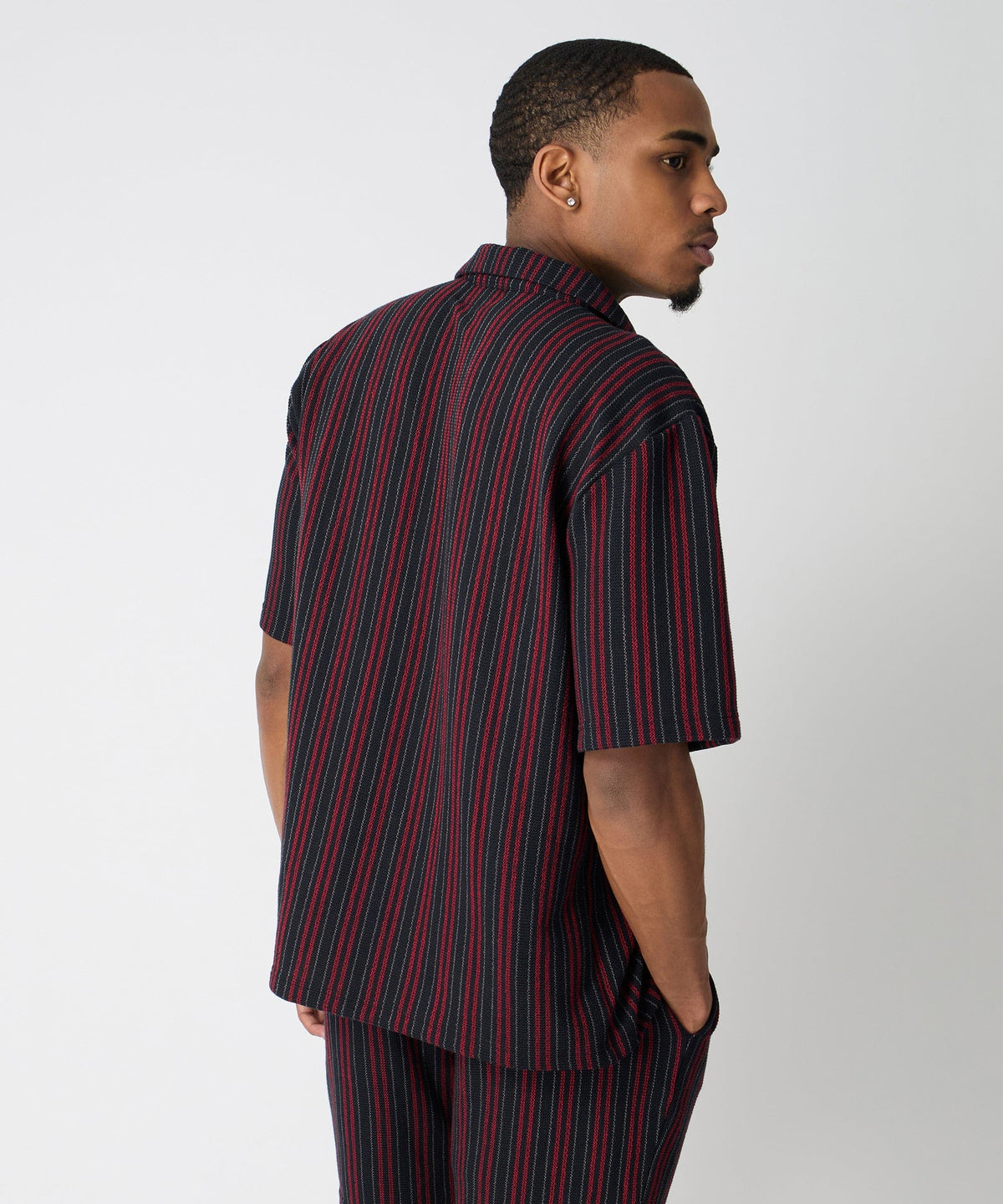 Reason Clothing Recommended Nightshift Jacquard Button Down Short Sleeve Knit Shirt - Black