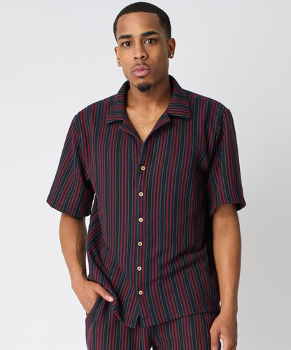 Reason Clothing Recommended Nightshift Jacquard Button Down Short Sleeve Knit Shirt - Black