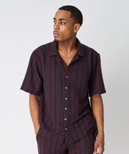 Reason Clothing Recommended Nightshift Jacquard Button Down Short Sleeve Knit Shirt - Black