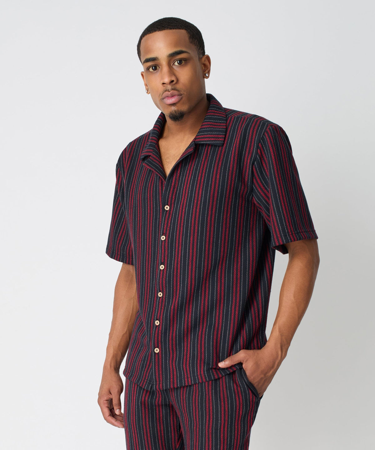 Reason Clothing Recommended Nightshift Jacquard Button Down Short Sleeve Knit Shirt - Black