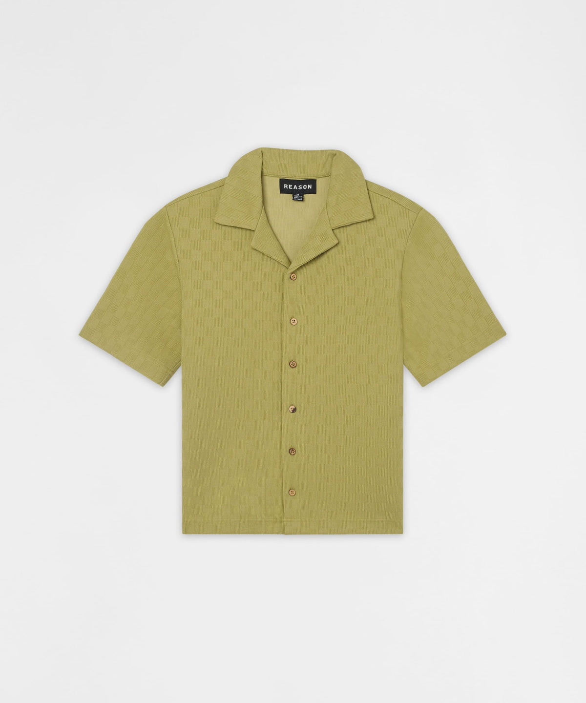 Reason Clothing Essential Jacquard Knit Short Sleeve Button-Down Shirt - Olive Green