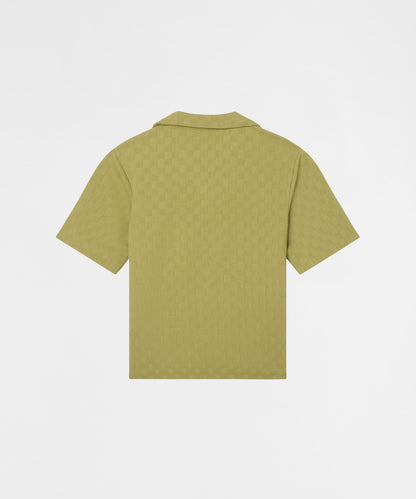 Reason Clothing Essential Jacquard Knit Short Sleeve Button-Down Shirt - Olive Green