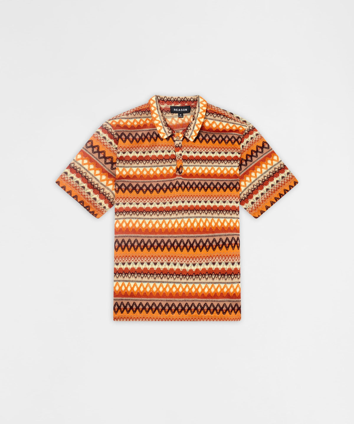 Reason Clothing Special Offer Retro Jacquard Button-Down Short Sleeve Polo Shirt - Brown