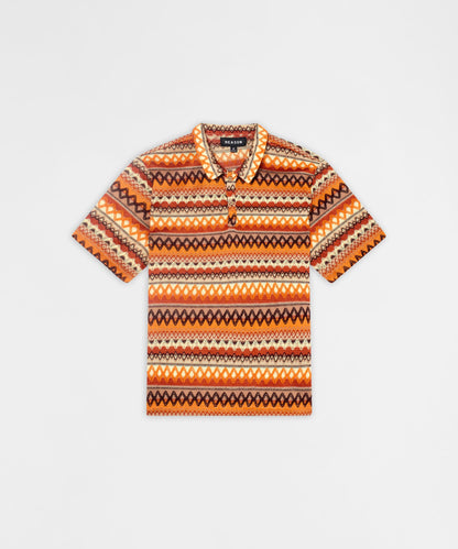 Reason Clothing Special Offer Retro Jacquard Button-Down Short Sleeve Polo Shirt - Brown