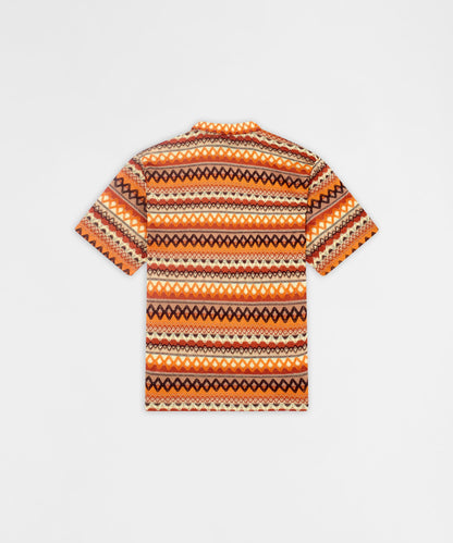 Reason Clothing Special Offer Retro Jacquard Button-Down Short Sleeve Polo Shirt - Brown