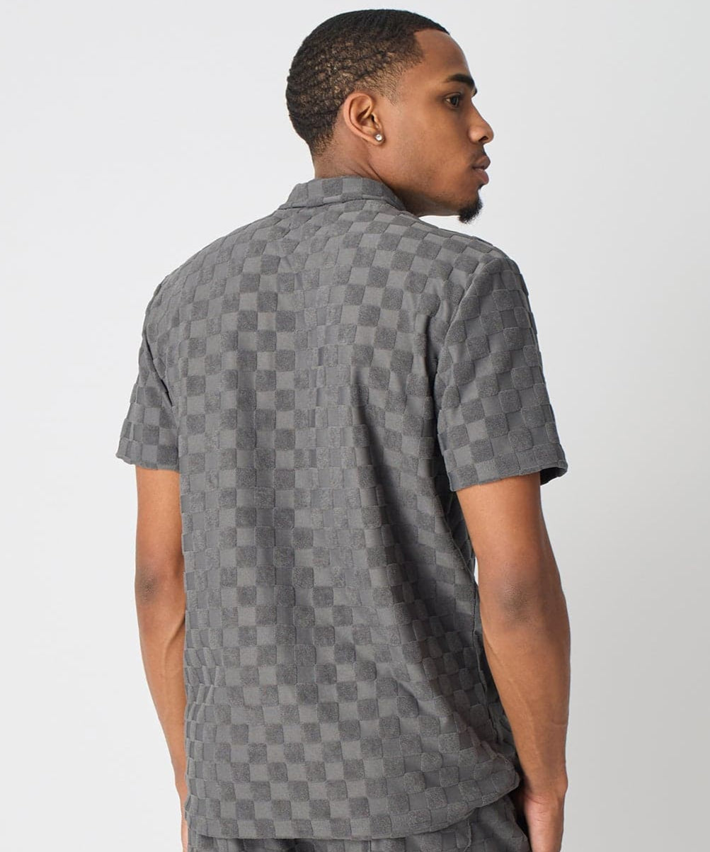 Reason Clothing Essential Checkerboard Viscose Button-Down Shirt - Grey