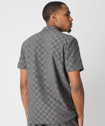 Reason Clothing Essential Checkerboard Viscose Button-Down Shirt - Grey